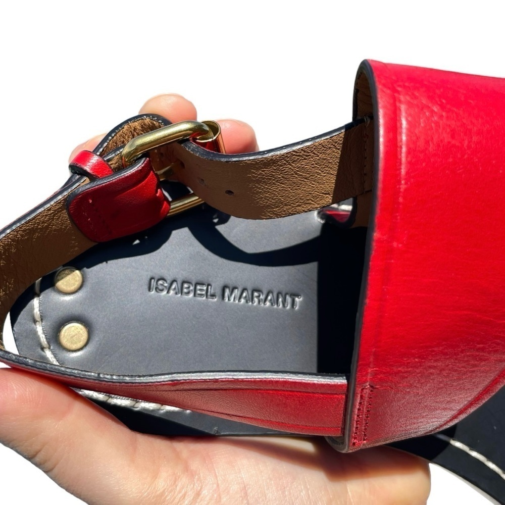Isabel Marant Jizza Leather Sandals gold buckle red women’s 6 EUR 36 NEW - Picture 7 of 13